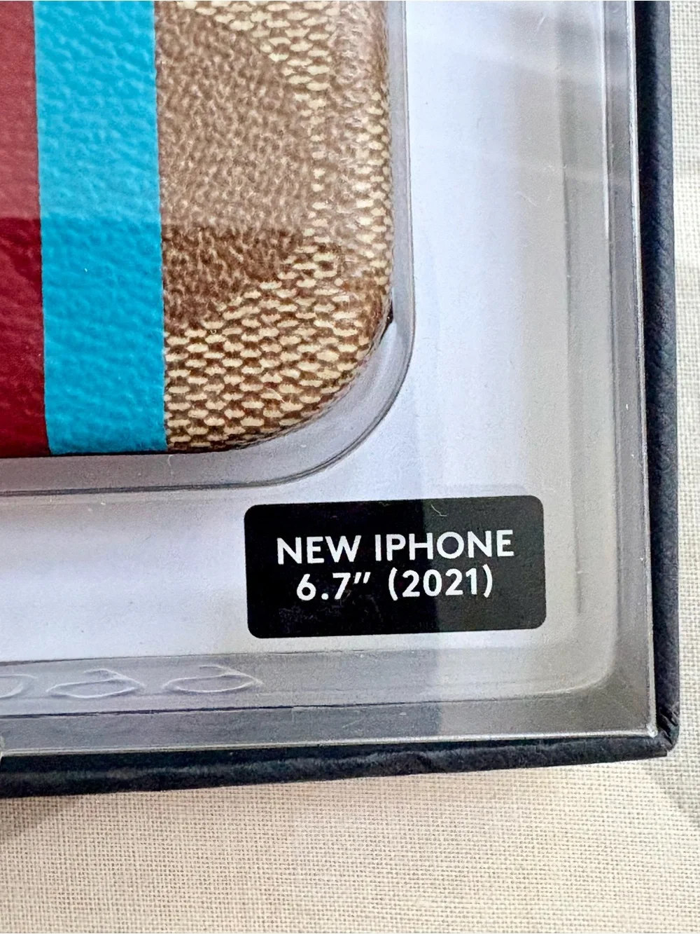 Coach Brown Signature Slim Case with Turquoise, Red, Gold & Green Stripes (NWT)